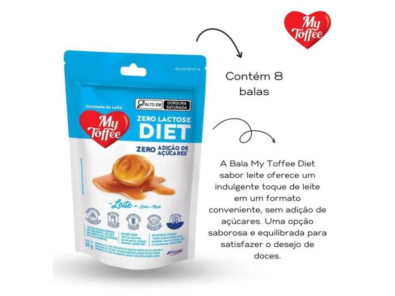 Imagem de Bala Diet Zero Lactose Leite My Toffee 52g - 5 Pacotes