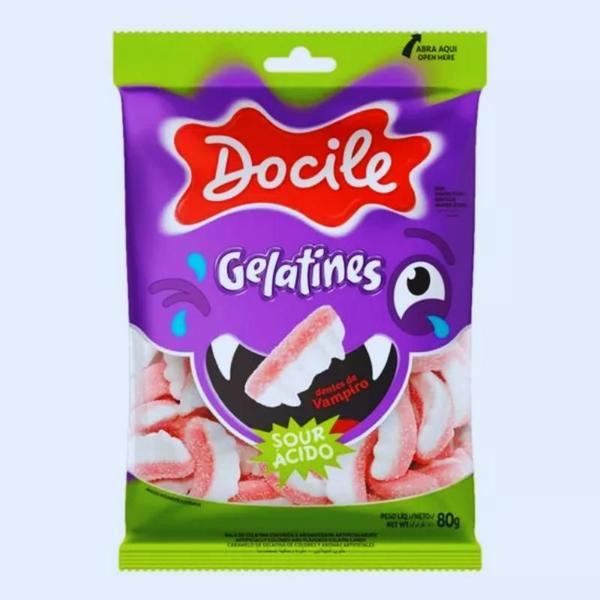 Bala Docile Gelatines Dente De Vampiro Cítrico 80g - docie Imagem de Bala Docile Gelatines Dente De Vampiro Cítrico 80g