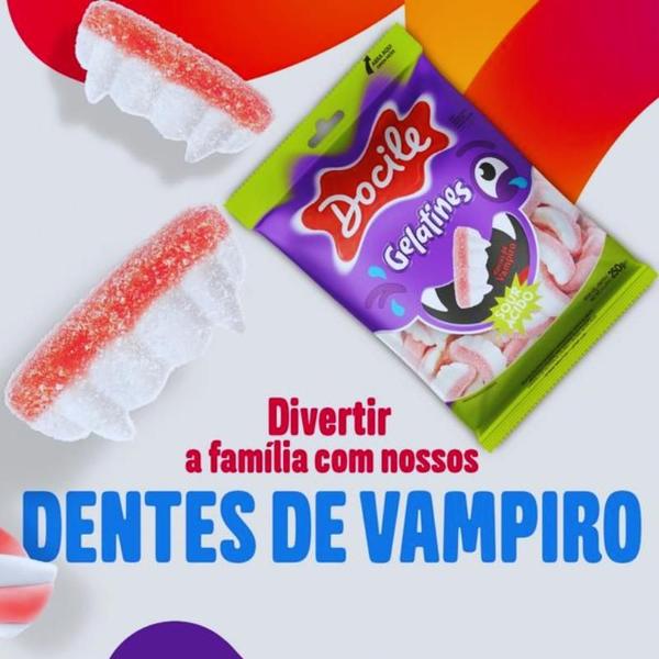 Bala Docile Gelatines Dente De Vampiro Cítrico 80g - docie Imagem de Bala Docile Gelatines Dente De Vampiro Cítrico 80g