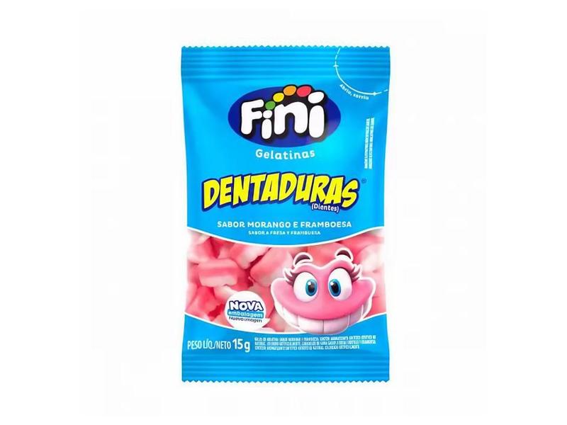 Bala Fini Dentadura Morango C/ 12un 180g Imagem de Bala Fini Dentadura Morango C/ 12un 180g