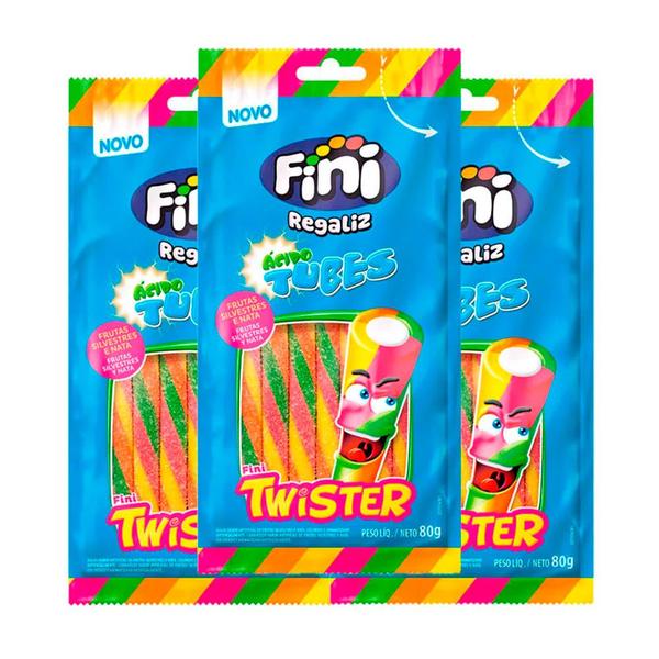 Imagem de Bala Fini Tubes Twister Cítrico 80g  Kit com três unidades