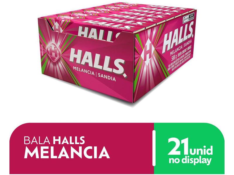 Bala Halls Melancia 28g Display 21 Unidades Imagem de Bala Halls Melancia 28g Display 21 Unidades
