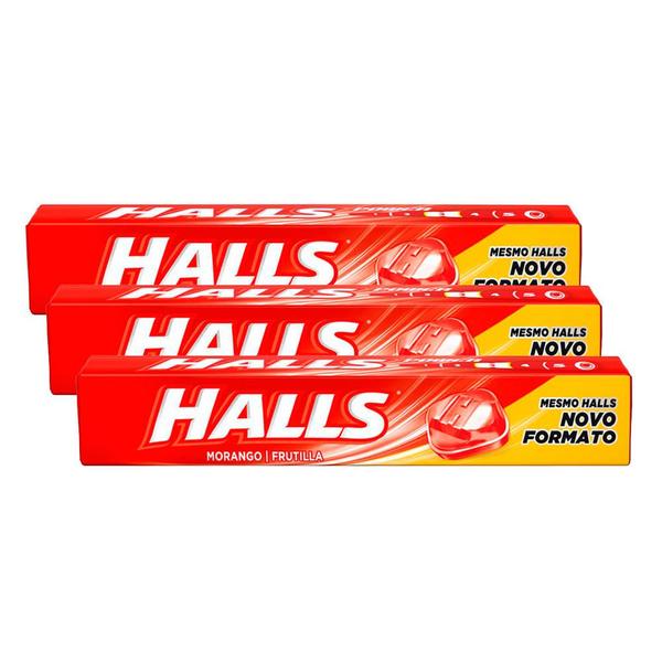 Imagem de Bala Halls Morango 28g  Kit com três unidades