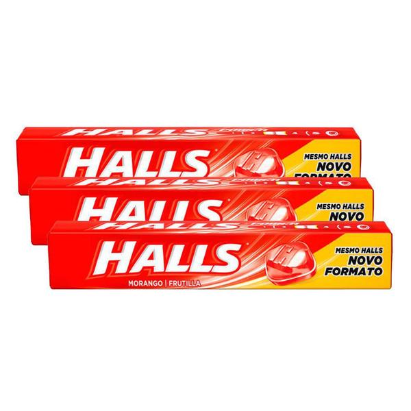 Imagem de Bala Halls Morango 28g  Kit com três unidades