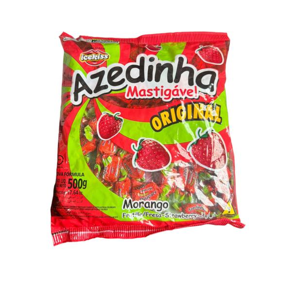 Imagem de Bala Mastigável Azedinha Morango Icekiss 500g Kit 3 Pacotes