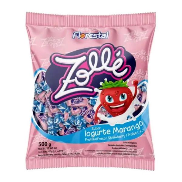 Bala Mastigável Zollé Iogurte Morango - 500g - Florestal Imagem de Bala Mastigável Zollé Iogurte Morango - 500g