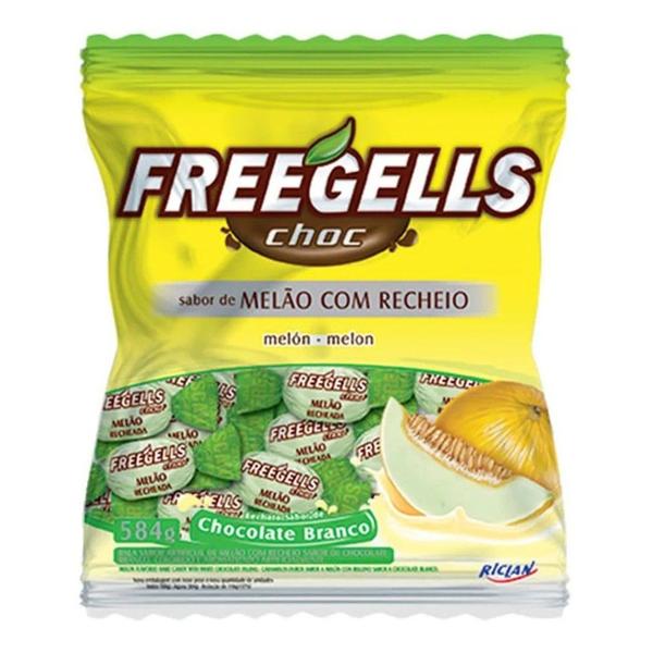 Bala Melão Recheada Chocolate Branco 584gr - Freegells - Riclan Imagem de Bala Melão Recheada Chocolate Branco 584gr - Freegells