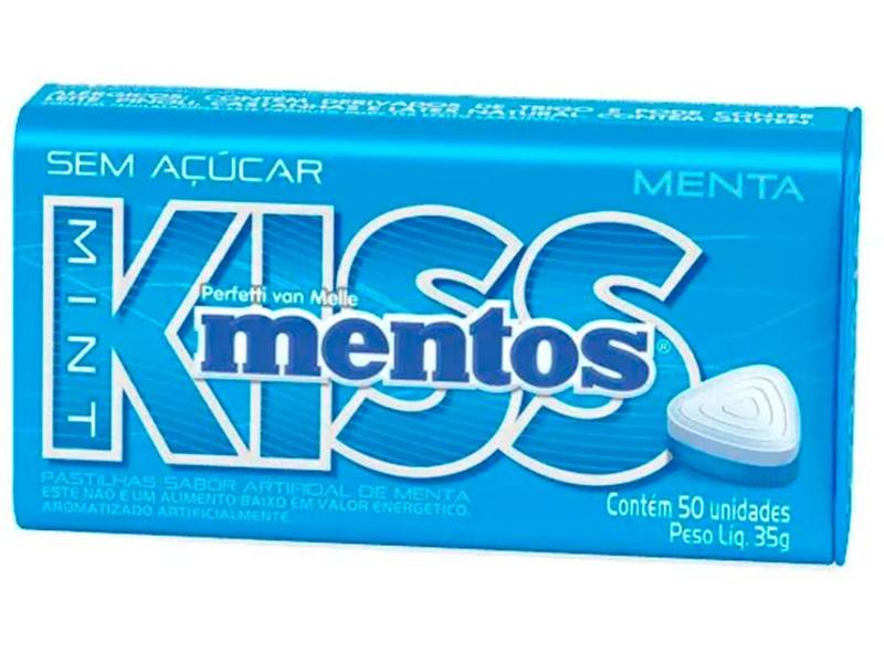 Bala Mentos Pastilhas Kiss Mint Menta sem Açúcar 35g Lata com 50 Unidades Bala Mentos Pastilhas Kiss Mint Menta sem Açúcar 35g Lata com 50 Unidades