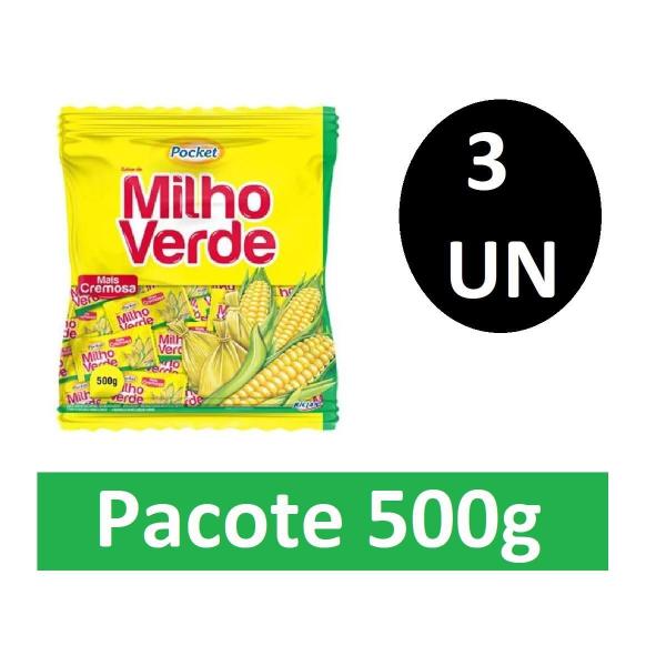 Imagem de Bala Milho Verde Cremosa Pocket - 3 Pacotes Com 500Gr