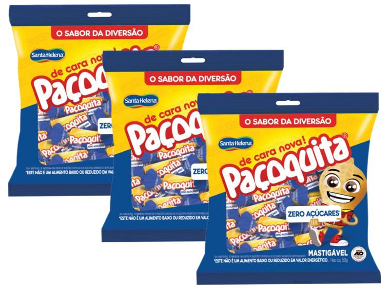 Imagem de Bala Paçoquita Zero Mastigável 50g -  3 pacotes