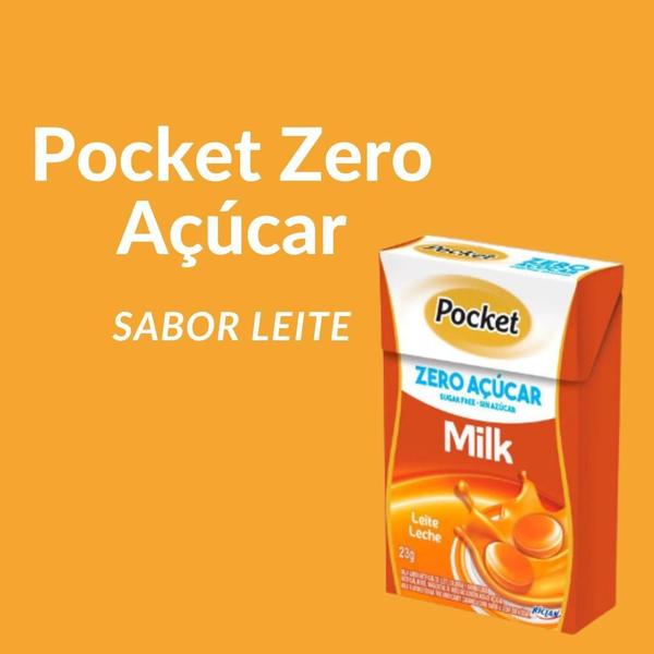 Imagem de Bala Pocket Zero Açucar Sabor Leite Pacote Com 12 Caixinhas