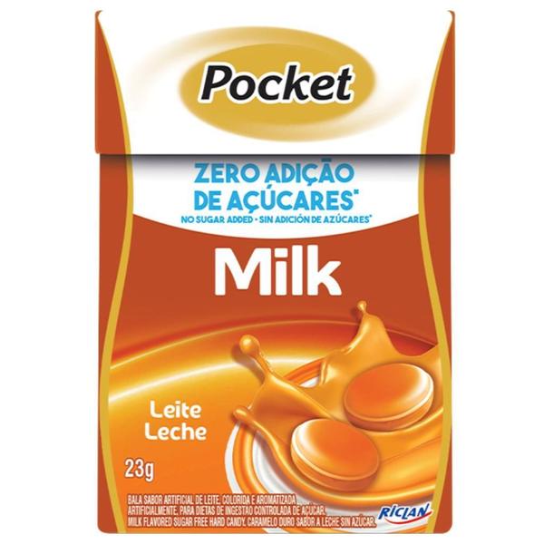 Bala Pocket Zero Açucar Sabor Leite Pacote Com 12 Caixinhas - Riclan Imagem de Bala Pocket Zero Açucar Sabor Leite Pacote Com 12 Caixinhas
