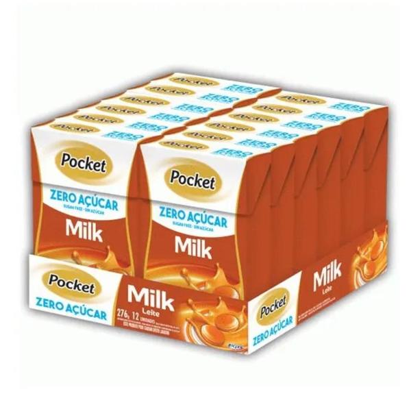 Bala Pocket Zero Açucar Sabor Leite Pacote Com 12 Caixinhas - Riclan Imagem de Bala Pocket Zero Açucar Sabor Leite Pacote Com 12 Caixinhas