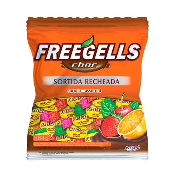 Imagem de Bala Recheada com Chocolate Sortida Freegells 475Gr - Riclan