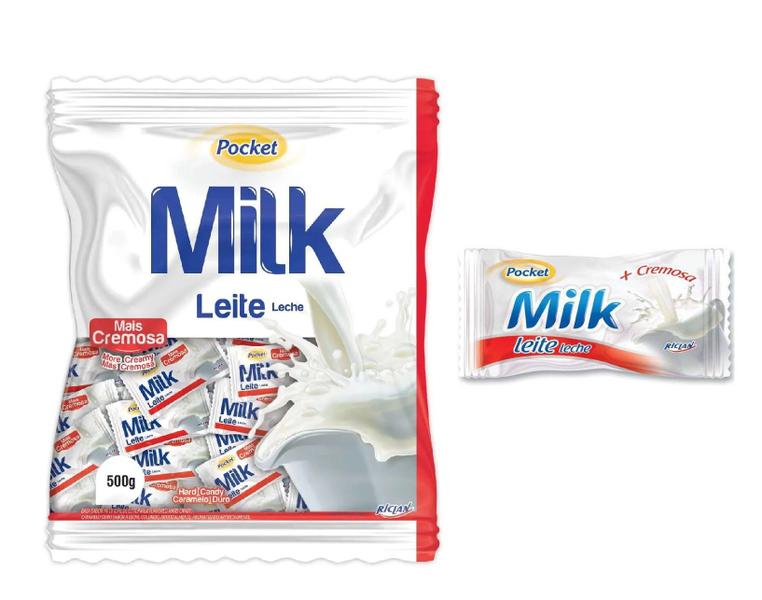 Imagem de Bala sabor Milk Leite  Pocket Riclan 500g - Pacote