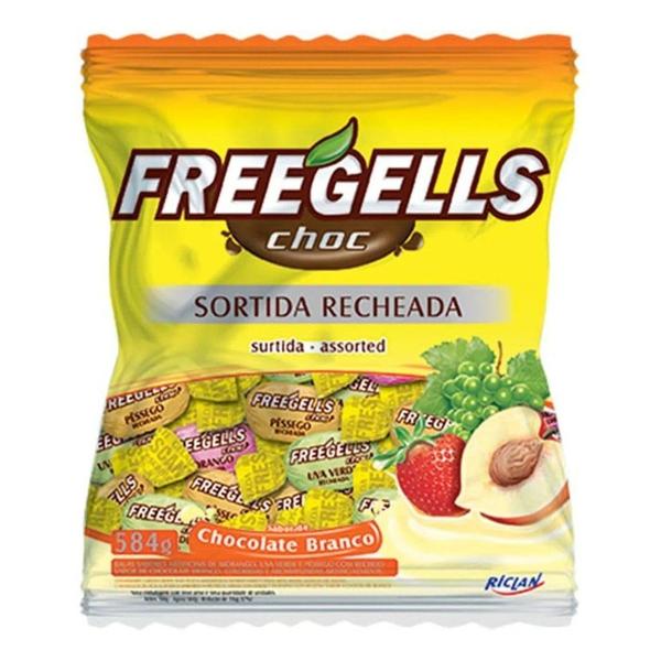 Bala Sortido Recheada Chocolate Branco 584gr - Freegells - Riclan Imagem de Bala Sortido Recheada Chocolate Branco 584gr - Freegells