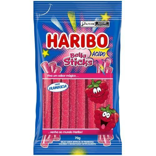 Imagem de Bala Sticks de Gelatina Haribo Sabor Framboesa Ácido - Pacote com 70G