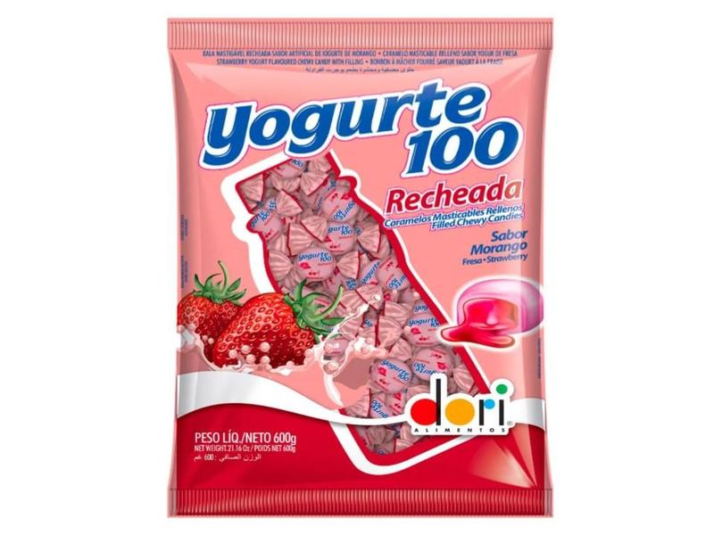 Imagem de Bala Yogurte 100 Recheada Morango 600g