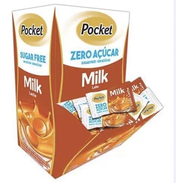 Bala Zero Açúcar Leite Milk Pocket Caixa C/100unid - 230g Imagem de Bala Zero Açúcar Leite Milk Pocket Caixa C/100unid - 230g