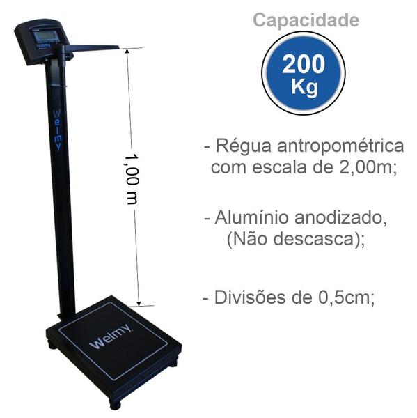 Imagem de Balança Antropométrica Eletrônica 200 Kg X 50g Welmy Preta