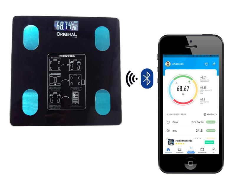 Imagem de Balança Bioimpedância Corporal Bluetooth Peso Até 140kg