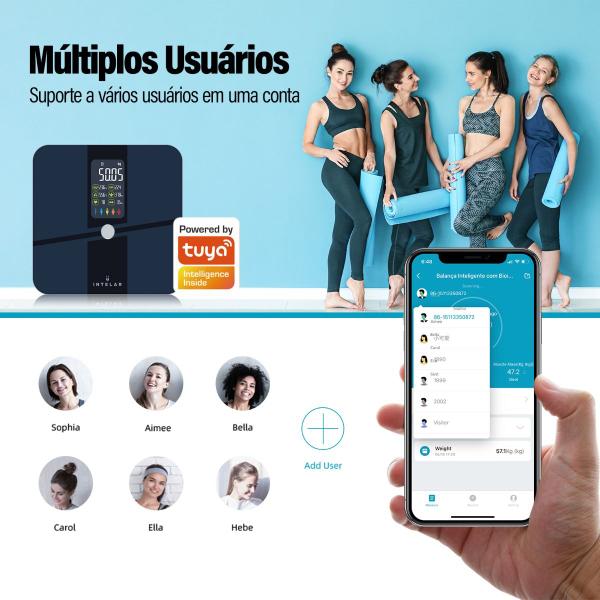 Imagem de Balança Bioimpedância Corporal Digital Bluetooth 180KG com APP Fitness Treino Dieta Academia