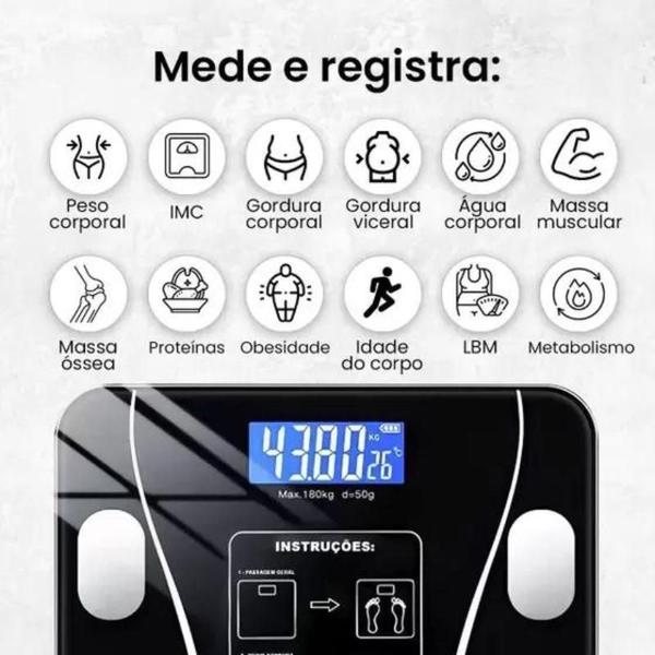 Imagem de Balança Bioimpedancia Digital 180kg Corporal Aplicativo Bluetooth