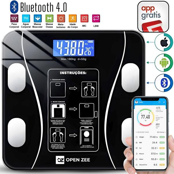 Balança Bioimpedância Digital Com Aplicativo Bluetooth Histórico App Corporal - OPEN ZEE Balança Bioimpedância Digital Com Aplicativo Bluetooth Histórico App Corporal - OPEN ZEE