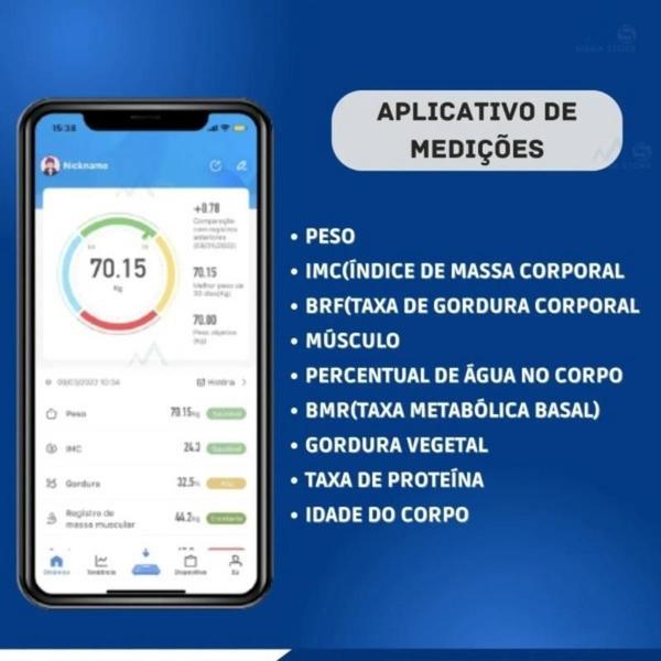 Imagem de Balança Bioimpedância Digital Corporal Aplicativo Bluetooth