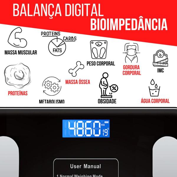 Imagem de Balança Bioimpedância Digital Corporal Banheiro 180 Kg App