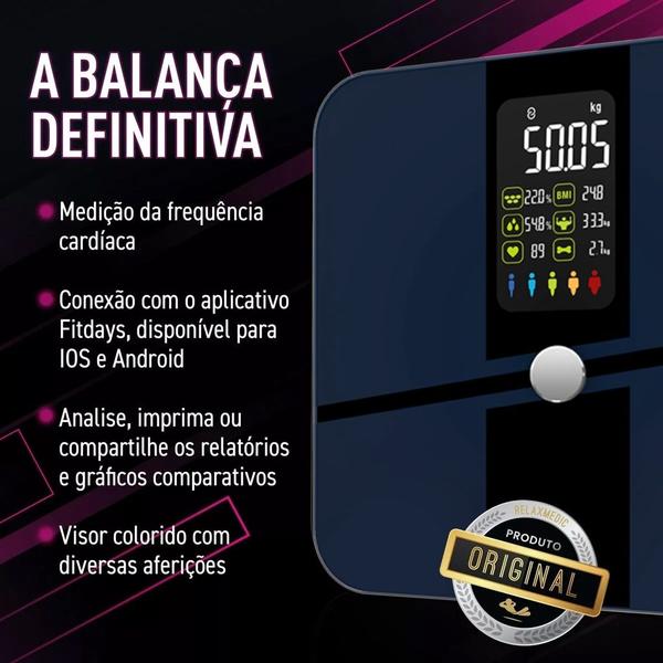 Imagem de Balança Bioimpedância Digital Corporal Bluetooth 180KG com APP Fitness Treino Dieta Academia