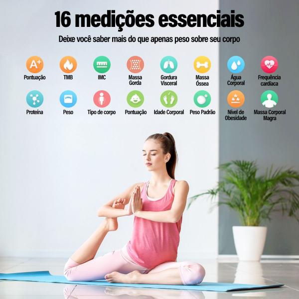 Imagem de Balança Bioimpedância Digital Corporal Bluetooth 180KG com APP Fitness Treino Dieta Academia