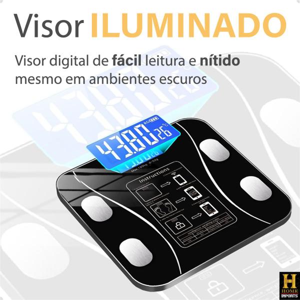 Imagem de Balança Bioimpedância Digital Corporal De Vidro Com Aplicativo Bluetooth Linha Premium