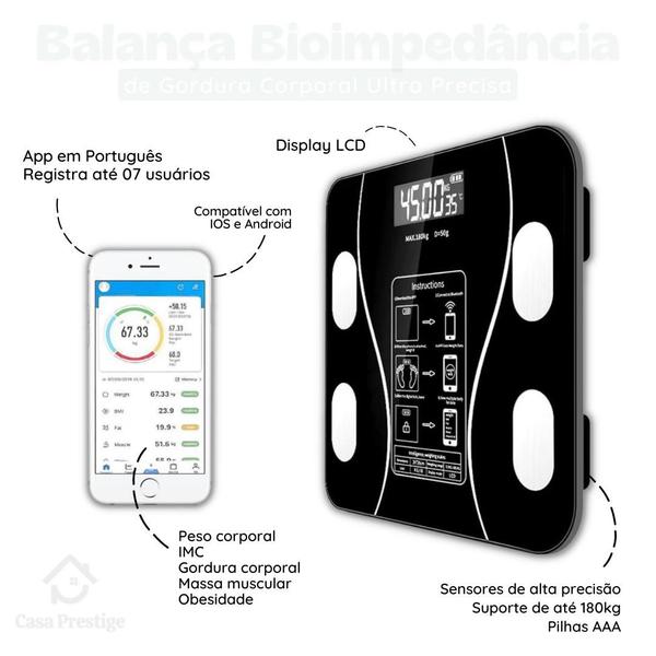 Imagem de Balança Bioimpedância Profissional App Bluetooth Português