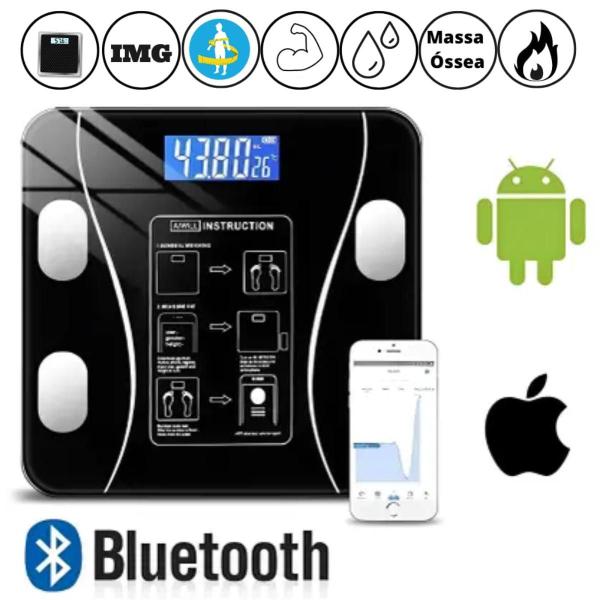 Imagem de Balança Bluetooth App Saúde Profissional Bioimpedância Preta