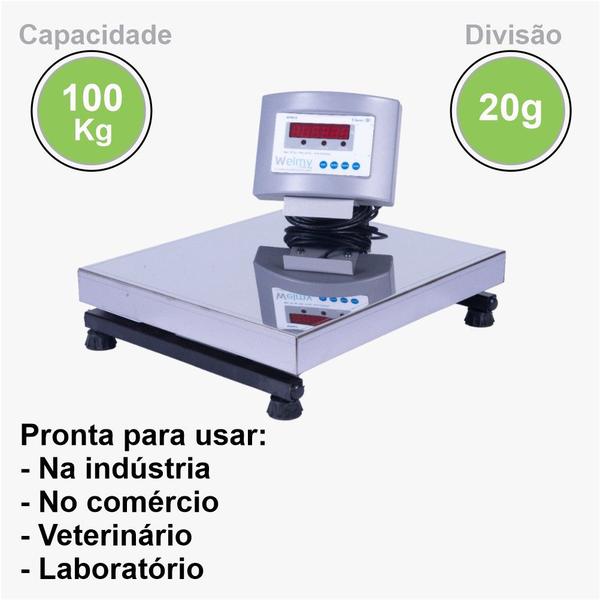 Imagem de Balança Comercial W100 39x34 100kg Led Sem Coluna - Welmy