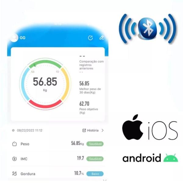 Imagem de Balança corporal bioimpedância digital aplicativo bluetooth - 9381