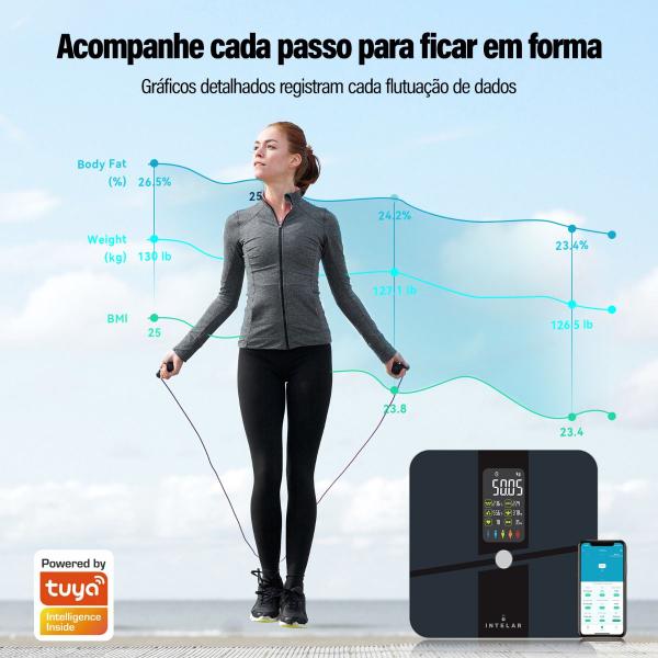 Imagem de Balança Corporal Bioimpedância Digital Bluetooth 180KG com APP Fitness Treino Dieta Academia