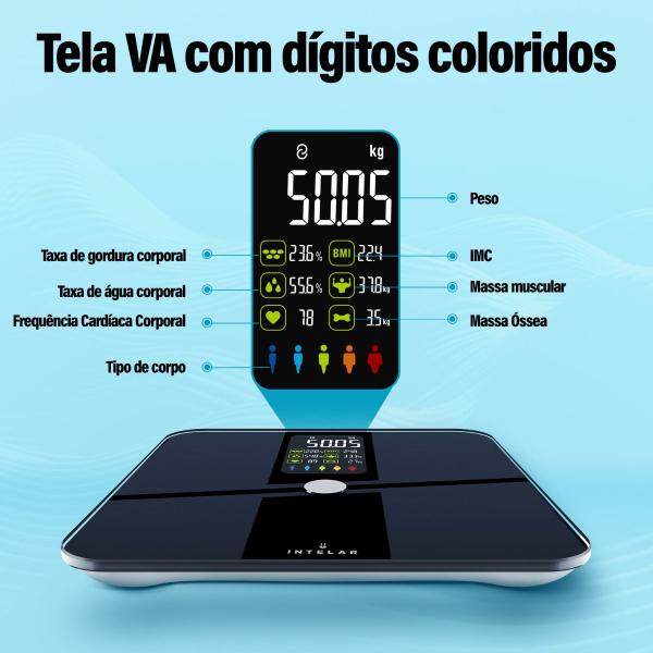 Imagem de Balança Corporal Bioimpedância Digital Bluetooth 180KG com APP Fitness Treino Dieta Academia