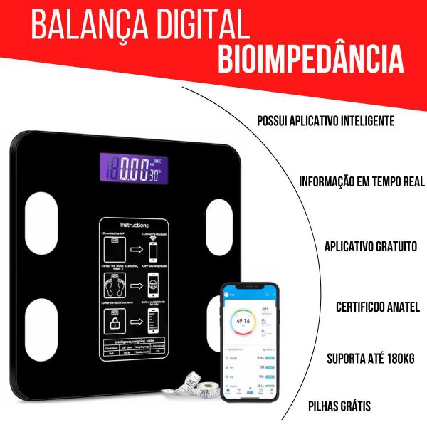 Imagem de Balança Corporal Bioimpedância Eletrônica Bluetooth Com App