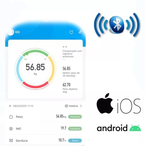 Imagem de Balança Corporal Digital Bioimpedancia App Bluetooth 180kg Profissional Adulto