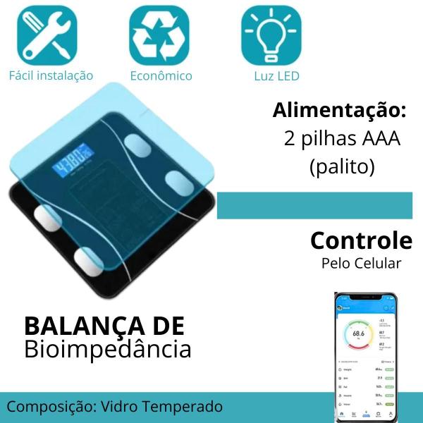 Imagem de Balança Corporal Digital Bluetooth Saúde Profissional Vidro Temperado