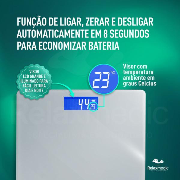 Imagem de Balança Corporal Digital De Banheiro Infit 200kg Relaxmedic Cor Branco Bivolt