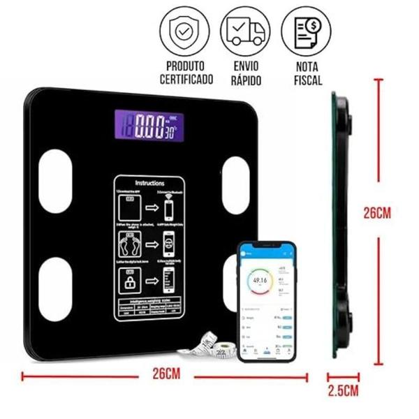 Balança Corporal Display Lcd Bluetooth Bioimpedancia - Balança Digital De Bioimpedância Imagem de Balança Corporal Display Lcd Bluetooth Bioimpedancia