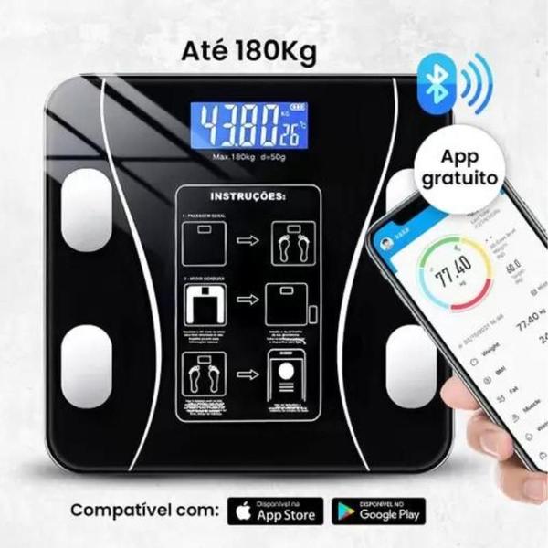 Balança Corporal Display Lcd Bluetooth Bioimpedancia - Balança Digital De Bioimpedância Imagem de Balança Corporal Display Lcd Bluetooth Bioimpedancia