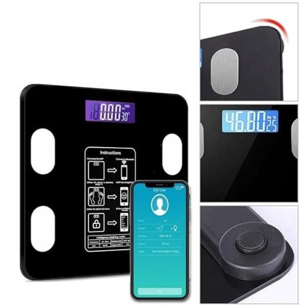 Balança Corporal Display Lcd Bluetooth Bioimpedancia - Balança Digital De Bioimpedância Imagem de Balança Corporal Display Lcd Bluetooth Bioimpedancia