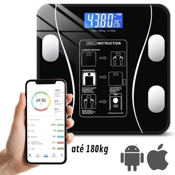 Balança Corporal Display Lcd Bluetooth Bioimpedancia - Balança Digital De Bioimpedância Imagem de Balança Corporal Display Lcd Bluetooth Bioimpedancia