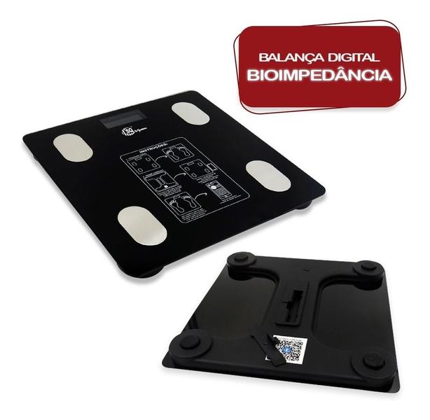 Imagem de Balança corporal SL0382 bioimpedância digital aplicativo bluetooth cor preto pilha AAA