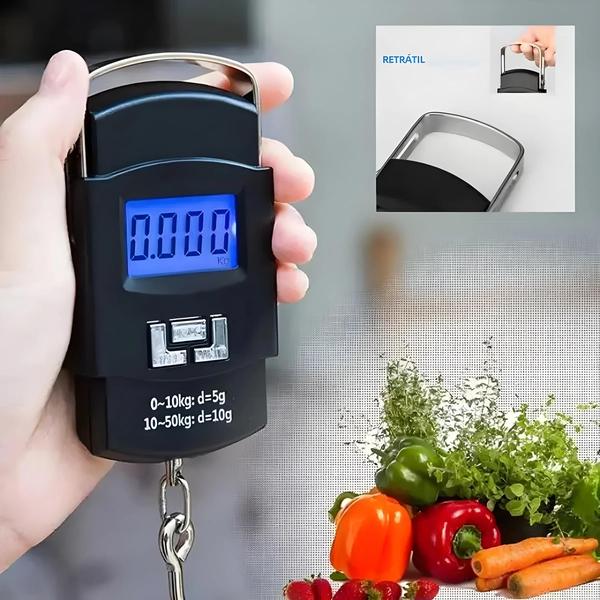 Imagem de Balança de Bagagem Digital Portátil LCD - 50kg - Mini Balança de Cozinha com Gancho