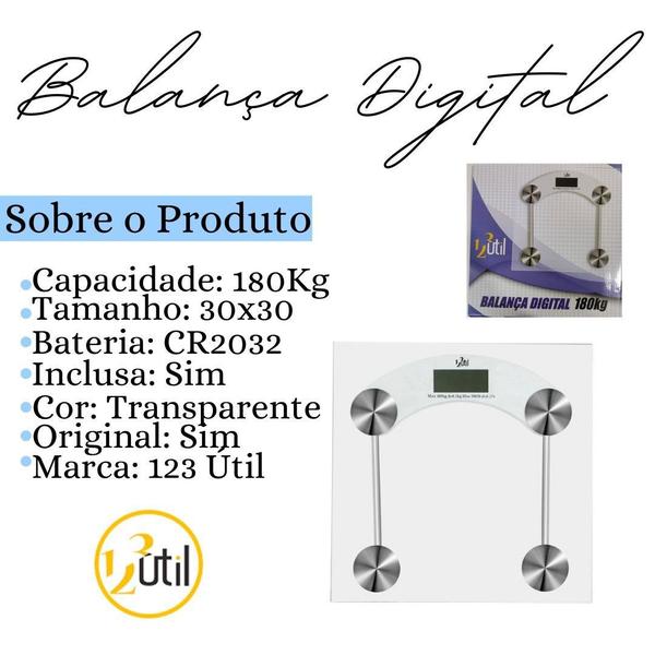 Imagem de Balança De Banheiro Digital Corporal Vidro 180Kg Quadrada